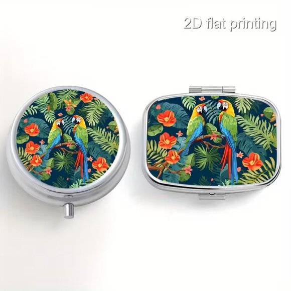 1pc  Classic Jungle Parrots Square Pill Case - Picture 1 of 4